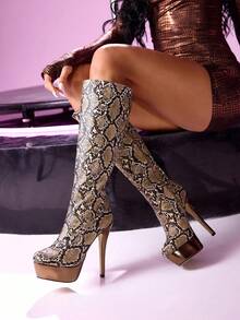 CUCCOO LuxiPop Sexy Fashion High Platform Thin High Heel Casual Versatile Side Zipper Women's Ankle Boots, Suitable For Halloween, Christmas, Party, Autumn Nightclub Outfit - Apricot - View 2