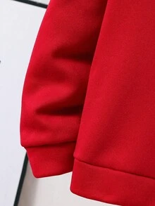 2pcs Kids/Tween Boys' Casual Letter Embossed Hoodie Sweatshirt And Relaxed Knit Pants Set,Red,Autumn,Graphic,Streetwear,School,Back-To-School Outfit - Red - View 6