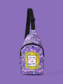 FRIENDS X SHEIN Geantă de piept Crossbody, geantă de piept multifuncțională ușoară și simplă cu buzunar, potrivită pentru activități în aer liber, drumeții, călătorii și școală, cadou creativ pentru prieteni, ziua de naștere, Crăciun, absolvire, ideală pentru studenți și prieteni