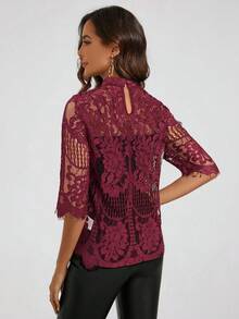 Amorya Women's Spring Stand Collar Lace Top