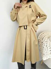 Firerie Women's Casual Commute Daily Fashion New Modern Urban Asymmetric Cinched Waist Waist A-Line Long Sleeve Khaki Mid-Length Trench Coat Fall Winter Clothes For Women Women's Winter Coat Women's Winter Jacket Fall Outfits For Women