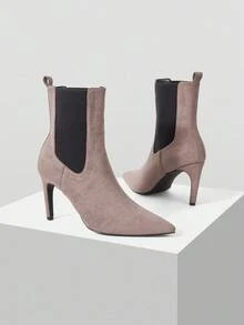 Mnmlis Ghete de damă cu toc înalt și vârf ascuțit, la modă, cu blocuri de culoare - Kaki - Vizualizare 8