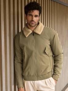 HIMLAND Men's Casual Minimalist Fur Collar Jacket, Autumn/Winter 70s Men Cashmere Beige Outerwear - Brown - View 5