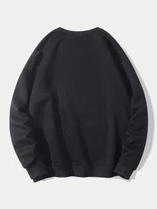 SHEIN LUNE 女士豹纹心形图案圆领长袖休闲运动衫 - 黑色 - 查看 2