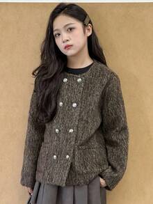 DAZY Tween Girl 1pc Double Breasted Shoulder Pad Overcoat Fall/Winter - Brown - View 7