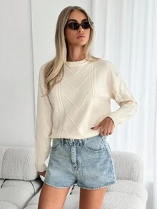 Siren Gaze Sweter z dzianiny kablowej z obniżonymi ramionami i bluzki z długim rękawem na jesień/zimę