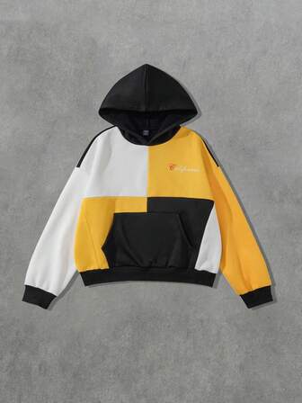 Street Life sweat-shirt à capuche ample avec imprimé lettres, patchwork et couleurs contrastées, automne