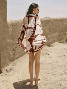 Swim Chiccia 波西米亚风贝壳印花雪纺和服罩衫，海滩度假波西米亚海洋风格