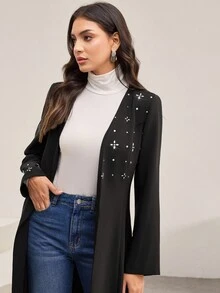 Al Najma 女士纯色简约日常长袖长袍 - 黑色 - 查看 6