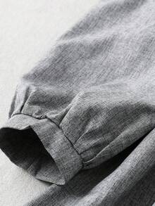 Rusticease 女士纯色圆领长袖百褶时尚宽松休闲迷你连衣裙 - 灰色 - 查看 5