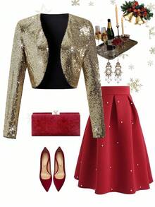 Ellevyn Giacca elegante da donna a maniche lunghe, con apertura frontale, in colore unito e lucida