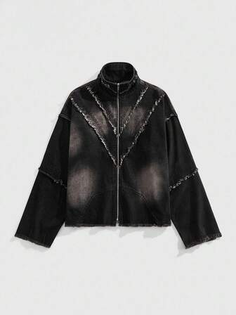 Street Life Herren Herbst Frayed Design Langarm Lässig Denim Jacke