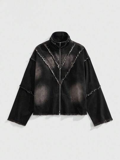 Street Life Men's Autumn Frayed Design Long Sleeve Casual Denim Jacket