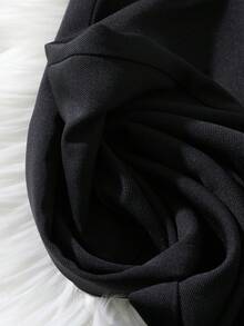 SHEIN Franclia Damen einfarbige Hose mit hoher Taille, Zahnstochenstreifen-Design, weiter Schnitt für Lässig/Büro - Schwarz - Übersicht 3