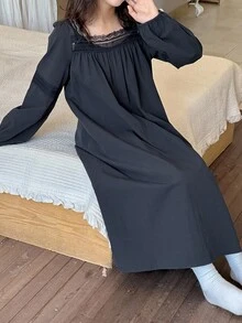 DAZY Camisón de niña preadolescente de unicolor con ribete de encaje