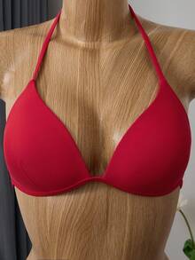 SHEIN Swim 2pcs Women's Summer Beach Solid Color Halter Tie Sexy Bikini Swimsuit Set, Underwired