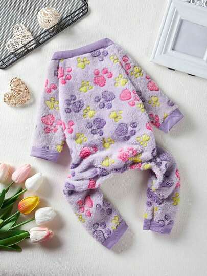 PETSIN 1pc Colorful Paw Print Flannel Pet Jumpsuit