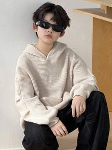 DAZY Plus Size Boys Casual Loose Fit Letter Embroidery Streetwear Sweatshirt, Autumn