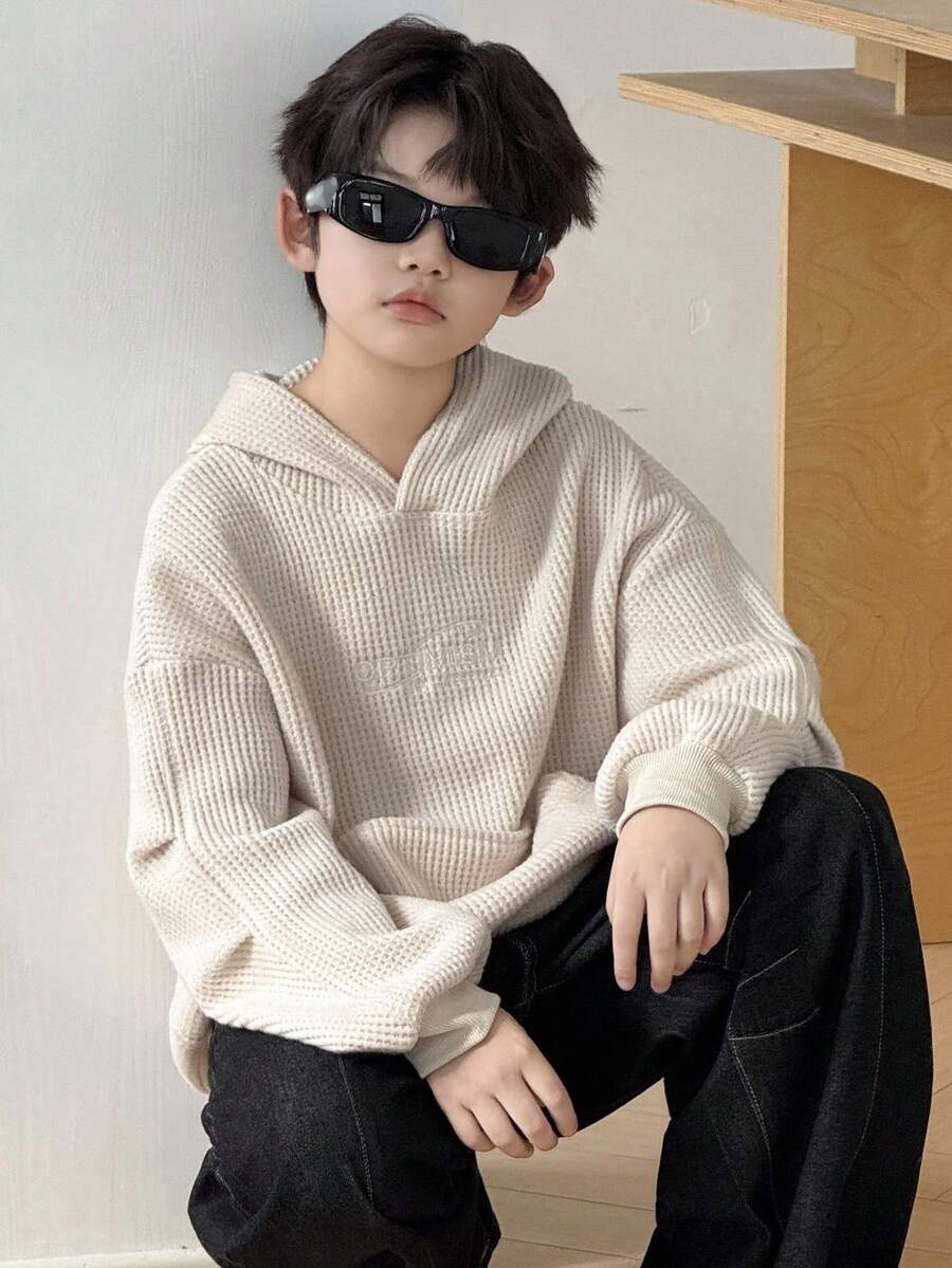 DAZY Plus Size Boys Casual Loose Fit Letter Embroidery Streetwear Sweatshirt, Autumn