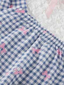 女学生睡衣套装 - 可爱蝴蝶格子印花长裤和长袖开衫，休闲两件套家居服，适合青少年女孩 - 彩色 - 查看 6