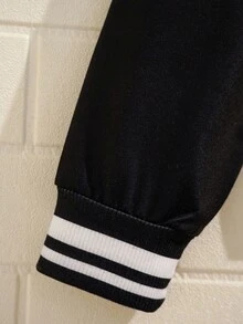 Explorewe Tween Boys' Loose Fit Striped Baseball Jacket With Black & Red Letter Graphic, American Street Style, Retro , Fashionable Personalized, Daily Wear, Campus Style, Party, Spring/Autumn Fall Winter - Black - View 7