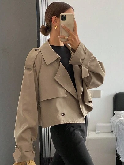 Livesso Áo khoác trench coat ngắn thường ngày cho nữ, áo khoác mới về mùa thu