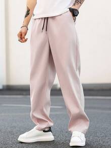 Manfinity Hypemode Men Casual Versatile Commuting Solid Color Pants, Fall - Baby Pink - View 3