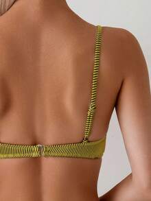 SHEIN Swim Summer Vacation Beach Striped Bikini Set - Olive Green - View 4