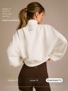 GLOWMODE Áo nỉ chui đầu dáng rộng, dài đến eo, chất liệu Modal mềm mại, ấm áp, có gấu áo cong kiểu bong bóng và cổ tay áo bo gân, thích hợp mặc hàng ngày. - trắng - Xem 3