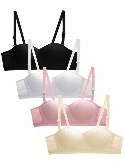 4pcs Ribbed Tube Tops For Teen Girls, Simple & Comfortable Bralettes For Teenagers, Suitable For Ages 13-16 Fall Winter