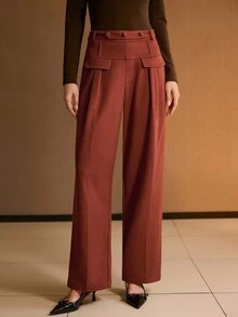MOTF PREMIUM WOMEN'S STRAIGHT-LEG CASUAL TROUSERS, SLIMMING SILHOUETTE, AUTUMN/WINTER, BROWN-RED COLOR - Clay Red - View 1