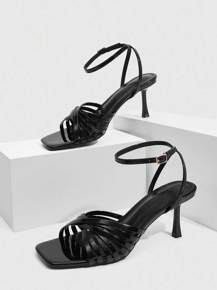 CUCCOO SZL Sexy New Black Criss-Cross Strap Fashionable Charming Sexy Women's High Heel Sandals, Slimming Stilettos Square Toe Stiletto Heels Open Toe Sandals