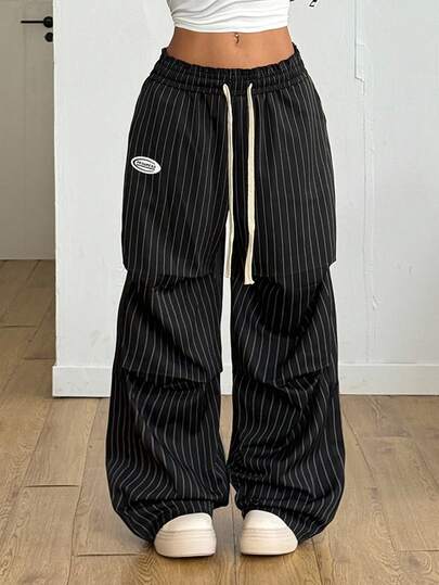 Coolane Summer Outfits Women's Plus Size , Valentine's Day  Streetwear Y2K Autumn Clothes Black  Casual Straight Leg Long Pants With Pockets Plain Wide Leg Pants Baggy Pants