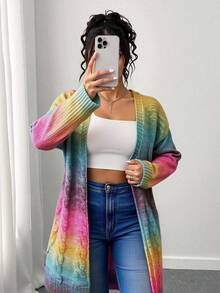 Elenzga Áo len cardigan dài tay in họa tiết cỡ lớn - Rộng rãi & giản dị, cho mùa đông - Nhiều màu - Xem 3