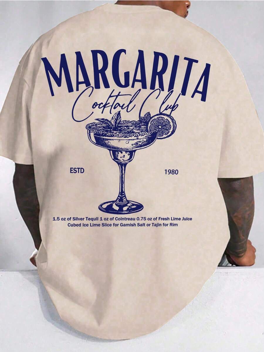 Manfinity RSRT Plus Size Men's Casual Slogan Printed Short Sleeve Round Neck T-Shirt, Summer, Holiday - Khaki - View 1