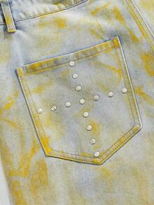 ROMWE MEN Grunge Punk Men's Pocket Distressed Wide Leg Loose Casual Jeans - Blue - View 5