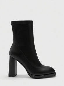 CUCCOO BIZCHIC 女士时尚百搭通勤粗跟踝靴 - 黑色 - 查看 2