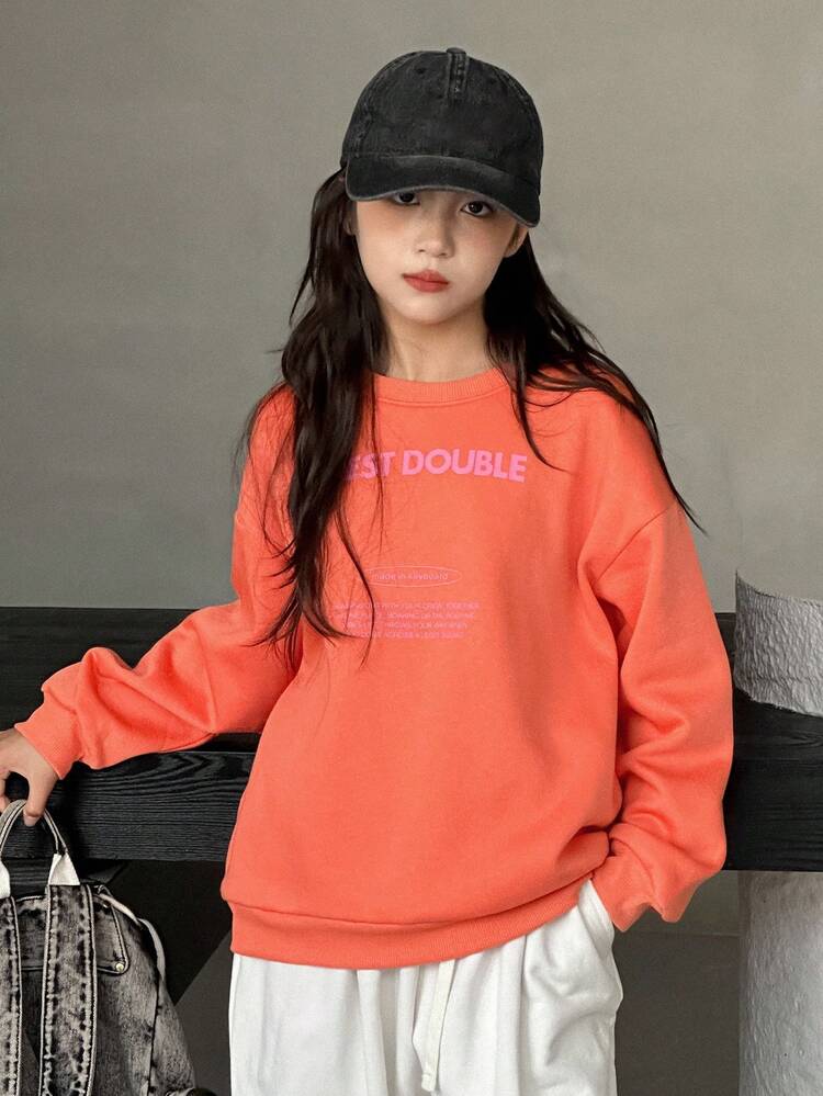 Tween Girl Crew Neck Thermal Lined Printed Sweatshirt, Fall