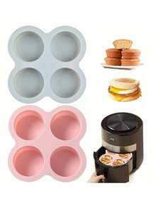 1pc Reusable Silicone Air Fryer Egg Mold, Non-Stick Air Fryer Baking Pan, Silicone Muffin Pans For Baking, Hamburger Bun Pan, Air Fryer Accessories, 4 Cavity - Grey - View 1
