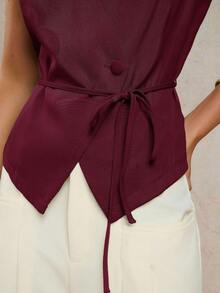 COSMINA Atasan Wanita Elegan Model V-Neck dengan Ikat Pinggang, Musim Semi/Panas, Warna Merah - Burgundy - View 7