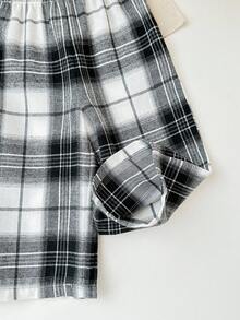 SHEIN Pantalones casuales y versátiles con estampado a cuadros y cintura elástica para bebé niña