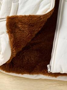 SHEIN 男童休闲舒适百搭可爱毛绒内衬连帽加厚冬季绗缝大衣 - 杏色 - 查看 7