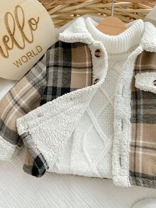 Newborn Baby Boy Casual Cute Plaid Thermal Lined Lapel Jacket, Autumn/Winter Fall