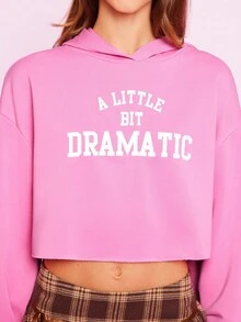 Mean Girls | SHEIN 女士休闲字母图案短款连帽衫，秋季粉色，返校短款卫衣 - 粉色 - 查看 5