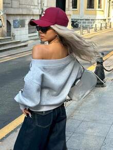 INAWLY Chaqueta con capucha de manga larga con hombros descubiertos, cremallera y estampado floral gris para mujer, para uso casual y deportivo al aire libre - Gris - Ver 2