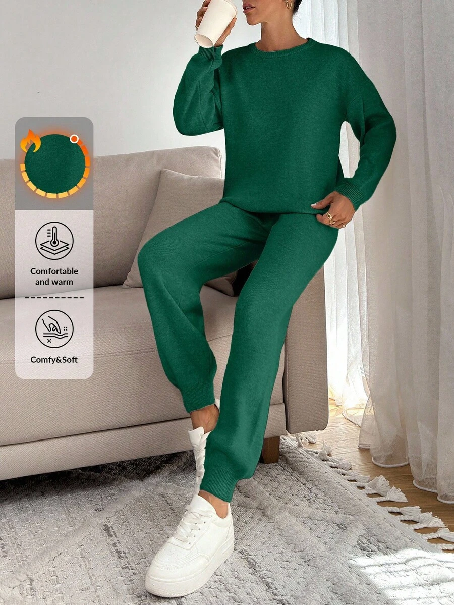 RueChic ÁO LEN MỀM MẠI CHO NỮ VÀ QUẦN LEN Hai Mảnh TRANG PHỤC MÁT MẺ - màu xanh lá - Xem 1