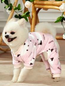 PETSIN 1pc Pet Fleece Hooded Jumpsuit With Pink Sheep Pattern - Multicolor - View 5