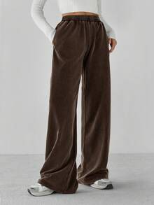 SHEIN Tall Quần thể thao rộng rãi cạp chun màu trơn cho nữ - màu nâu - Xem 4