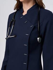 Scrubzie 2pcs Anti-Wrinkle Collared Long Sleeve Women's Scrub Uniform Top And Pants Set