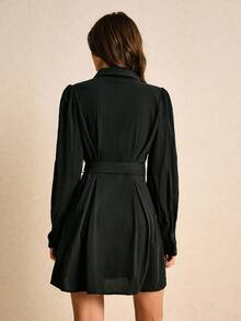 Poéselle Vestido mini elegante de mujer de unicolor con botones en la cintura - Negro - Ver 8